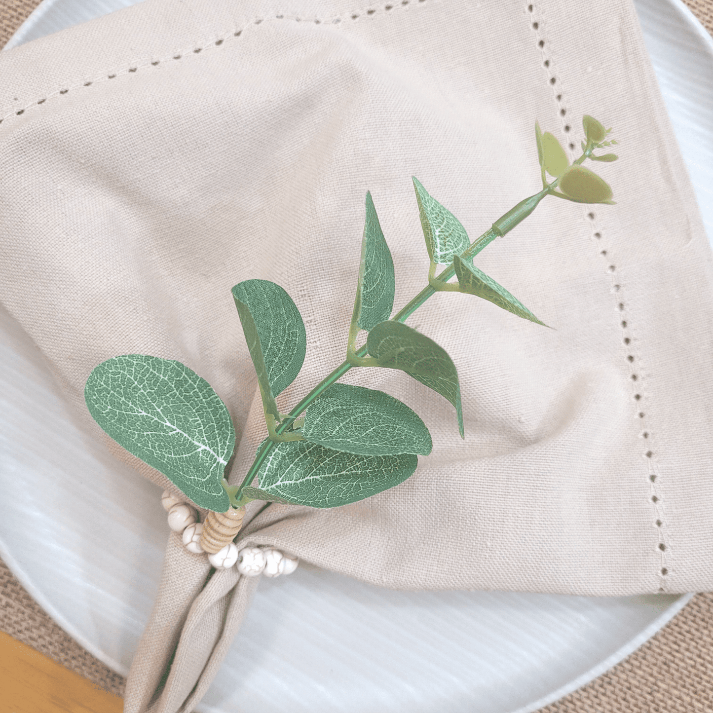 Charlo's Set of 6 Green Leaf Eucalyptus Napkin Rings, Rustic Napkin Ring, Minimalist Tabledecor