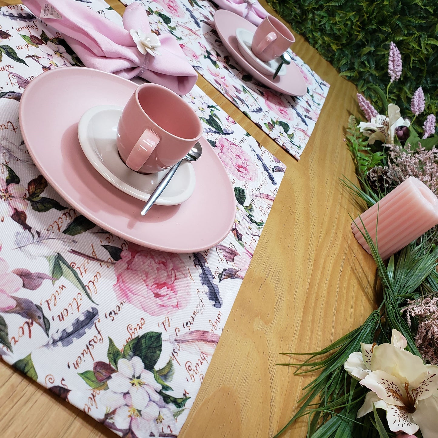 Charlo's Set of 4 Waterproof Rectangular Placemats Flowers Poetry 17" by 13"