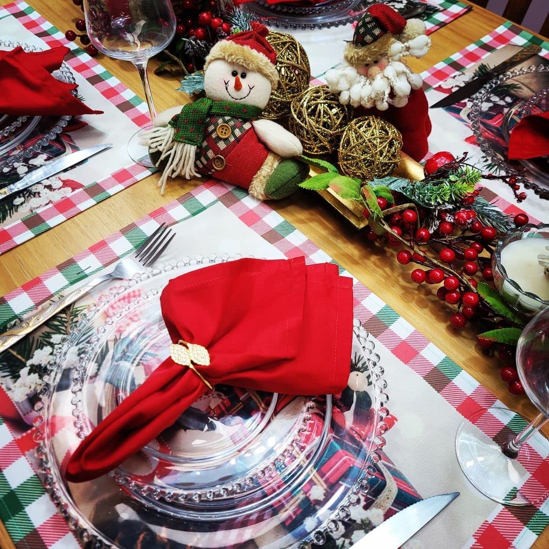 Set of 4 Placemats Christmas Gift Box Cloth Waterproof 17" by 13" - Red