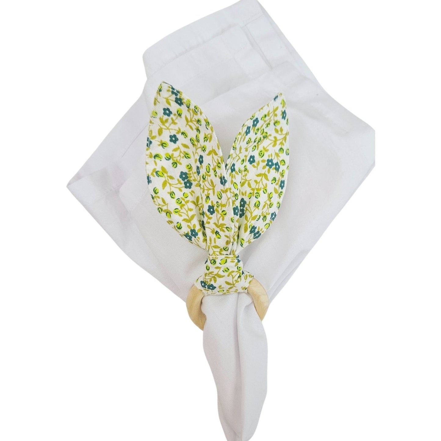 Maison Charlo | Easter Set of 4 Floral Lemon Bunny Ears Napkin Rings | Dining Table Decor