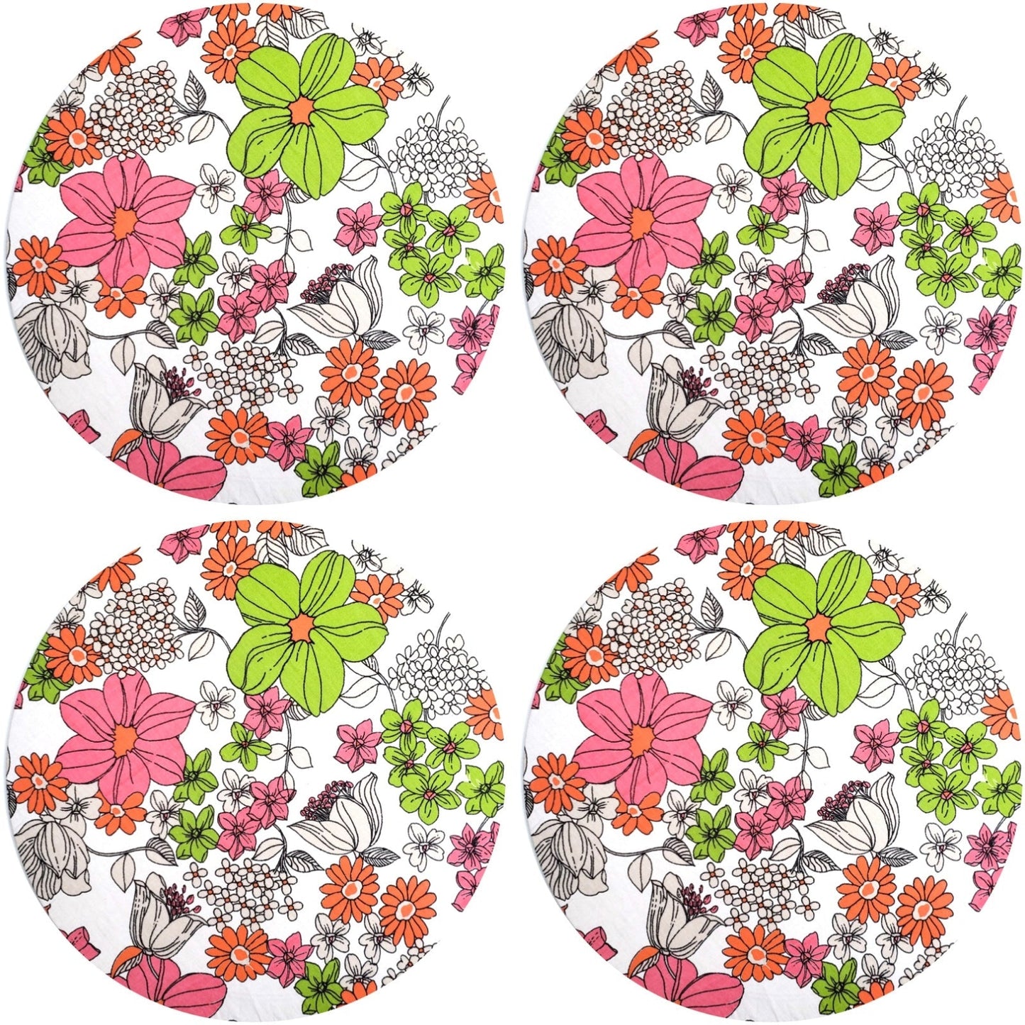Charlo's Set of 4 Round Placemats Covers Nina's Gardens 14 Dia inch