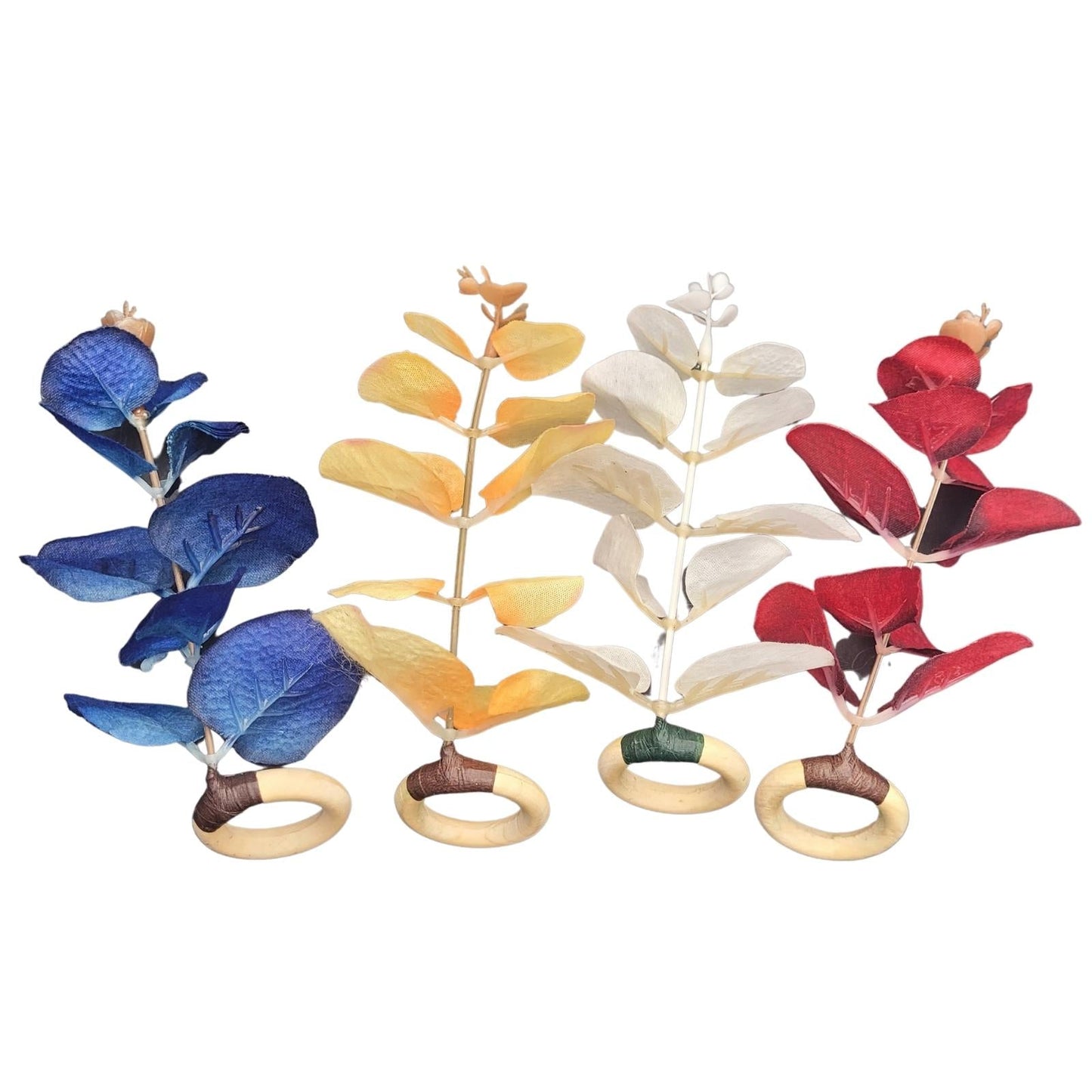 Set of 4 Yellow Leaf Eucalyptus Napkin Rings, Rustic Napkin Ring, Minimalist Tabledecor, Oriental Tabledeco