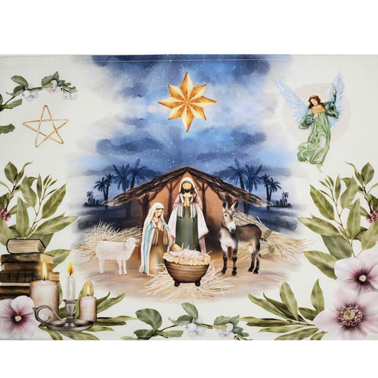 Set of 4 Placemats Christmas Happy Night Cloth Waterproof 17" by 13" -  White