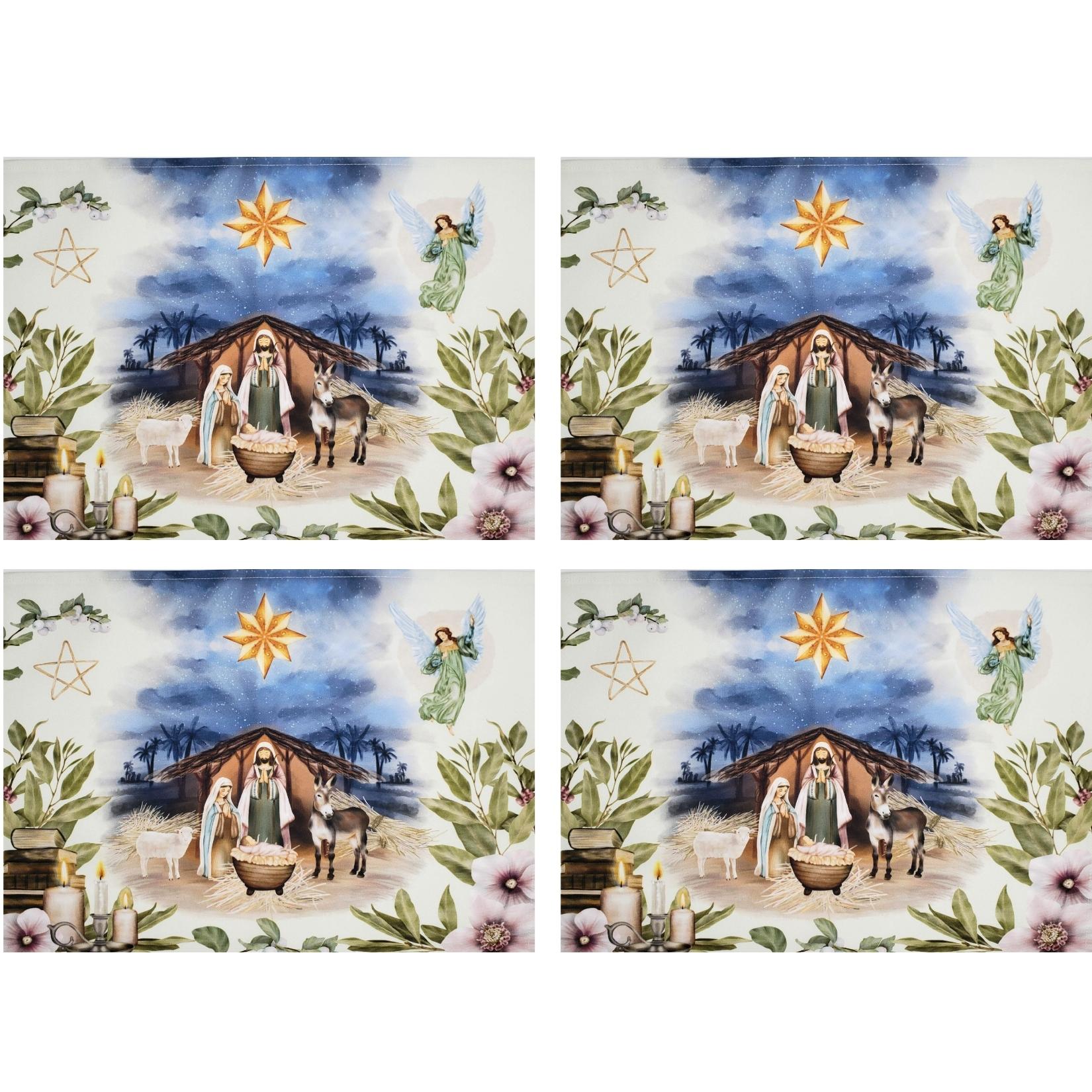 Set of 4 Placemats Christmas Happy Night Cloth Waterproof 17