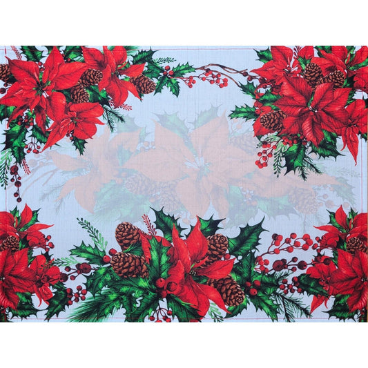 Set of 4 Placemats Christmas Wonderful Flower Cloth Waterproof 17" by 13"  - Dark Red