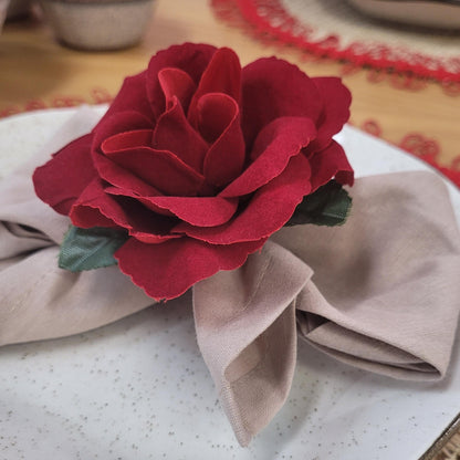 Maison Charlo Wholesale Set of 20 Wholesale Red Colombiana Rose Flower Rosebud Napkin Rings Ecofriendly Pack