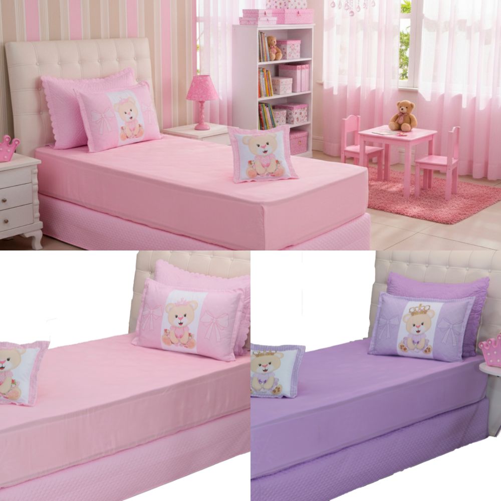 Twin Kids Sheet Set 3 Pieces Princess Bear Print 74.8 x 35.4 in – Soft Microfiber Bedding