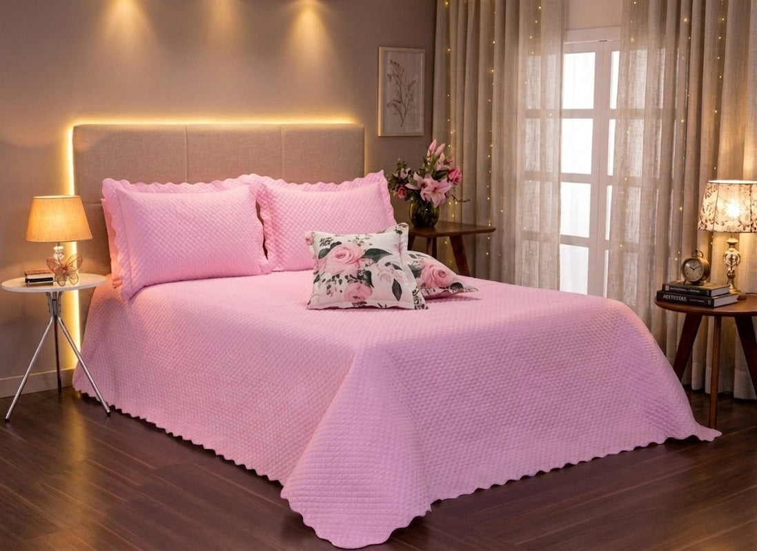 Kit Cobre-Leito Soft Florence Casal Queen Dupla Face – 5 Peças – Rosa