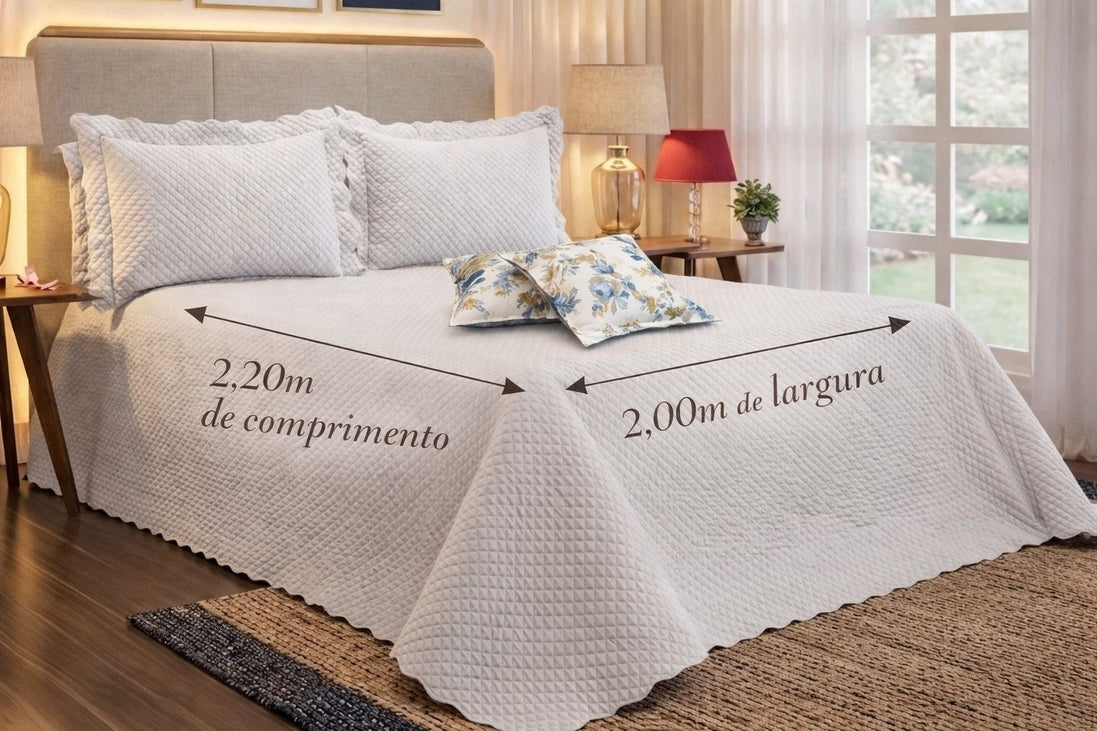 Kit Cobre-Leito Soft Florence Casal Padrão Dupla Face – 5 Peças – Branco