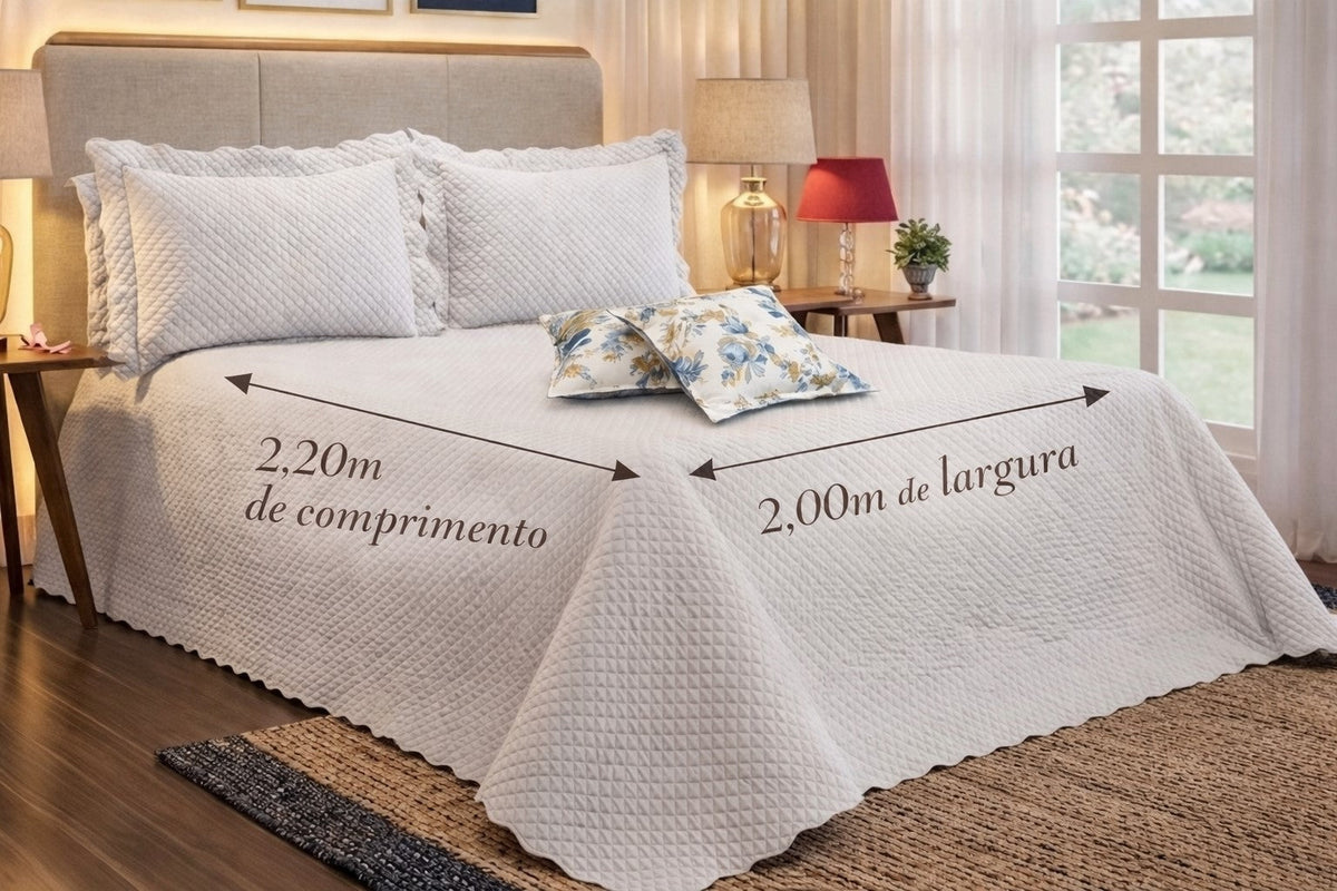 Kit Cobre-Leito Soft Florence Casal Padrão Dupla Face – 5 Peças – Branco
