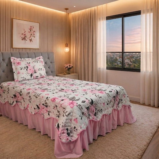 Kit Cobre-Leito Belize Solteiro – 3 Peças – Rosa Bebê