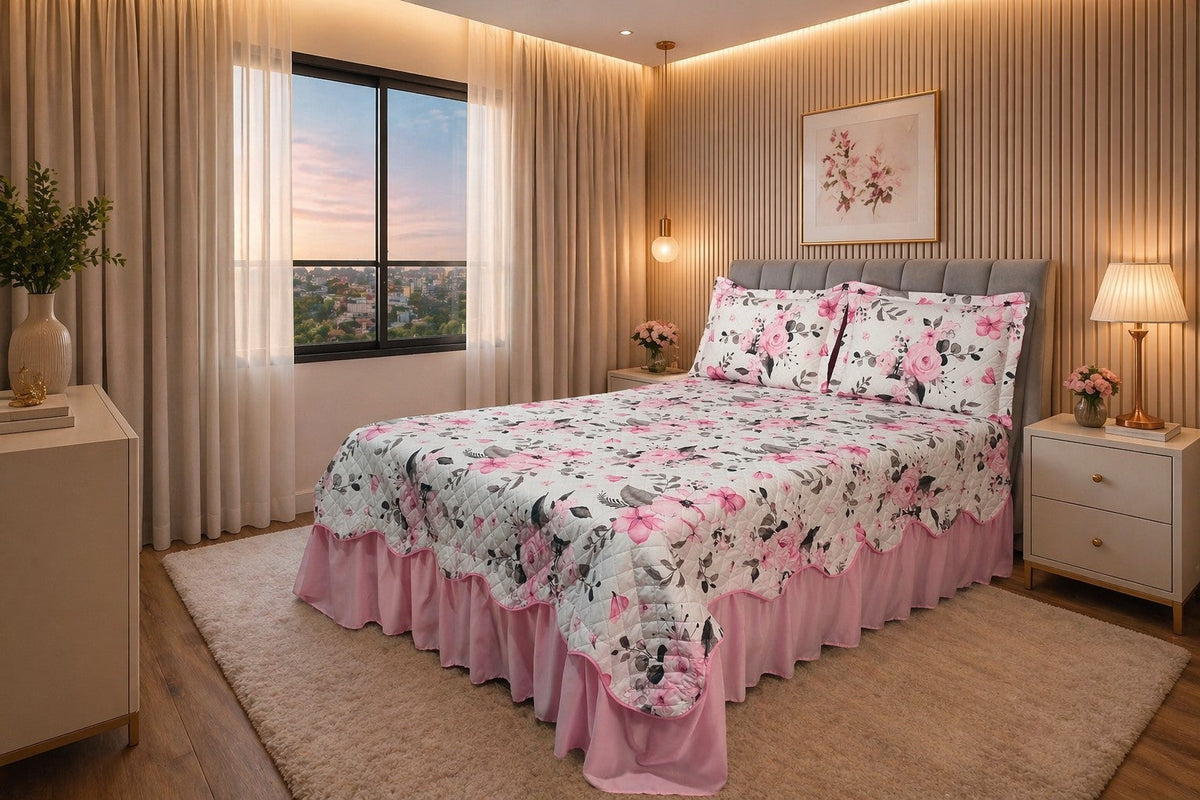 Kit Cobre-Leito Colcha Belize Casal King – 3 Peças – Rosa Bebê
