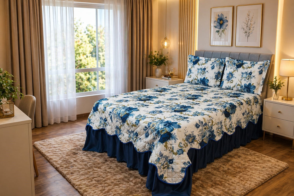 Kit Cobre-Leito Colcha Belize Casal King – 3 Peças – Azul