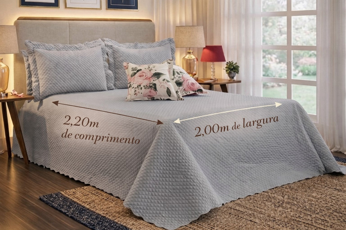 Kit Cobre-Leito Soft Florence Casal Padrão Dupla Face – 5 Peças – Cinza