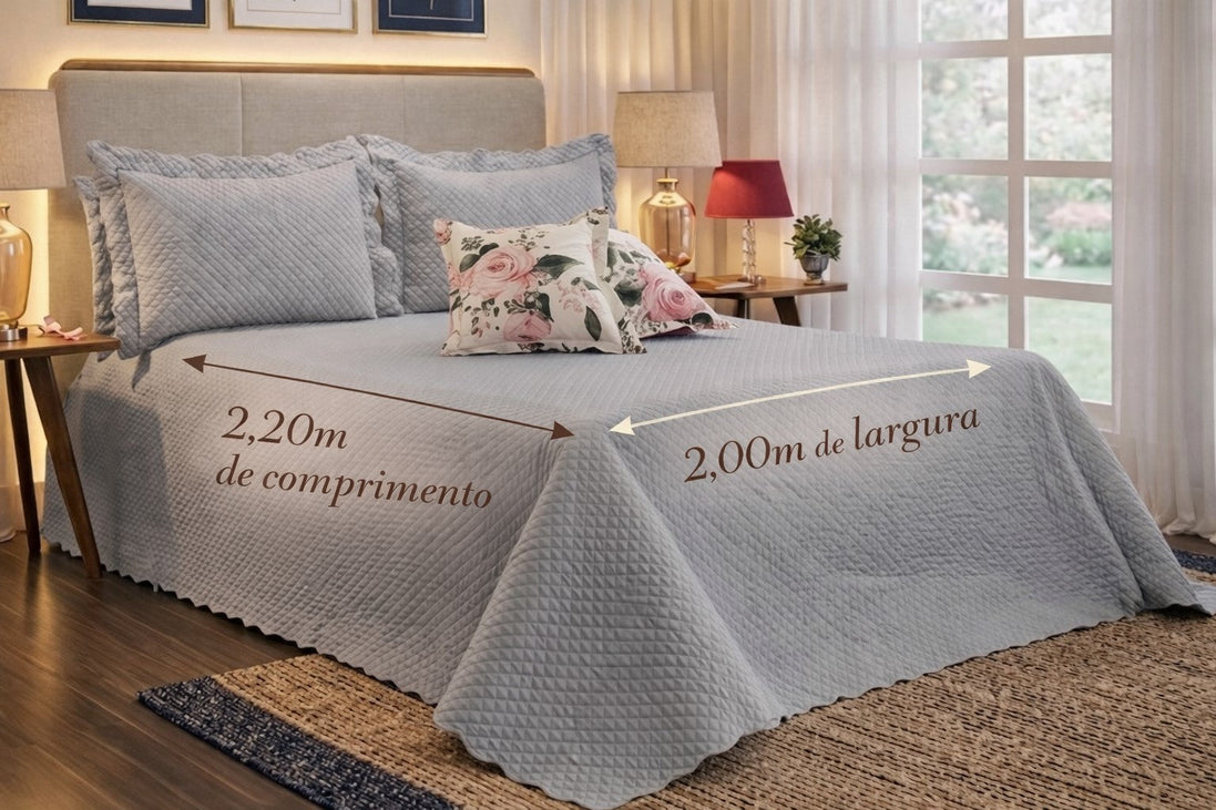 Kit Cobre-Leito Soft Florence Casal Queen Dupla Face – 5 Peças – Cinza