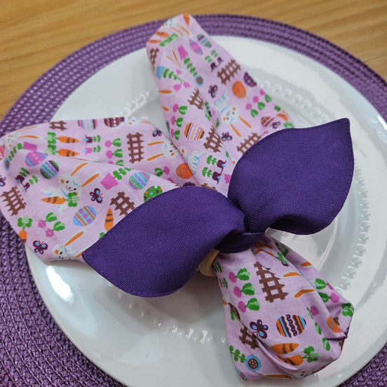 Guardanapos de Pano de Algodão Rosa Páscoa Charlo Coelhinho da Páscoa Delícia Alegria 38x38cm