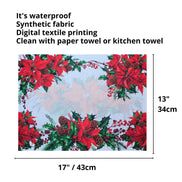 Conjunto de 4 Jogos Americanos de Natal Maravilhosos com Estampa Floral em Tecido Impermeável 43 x 33 cm - Vermelho Escuro