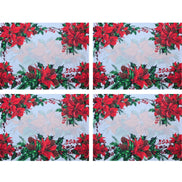 Conjunto de 4 Jogos Americanos de Natal Maravilhosos com Estampa Floral em Tecido Impermeável 43 x 33 cm - Vermelho Escuro