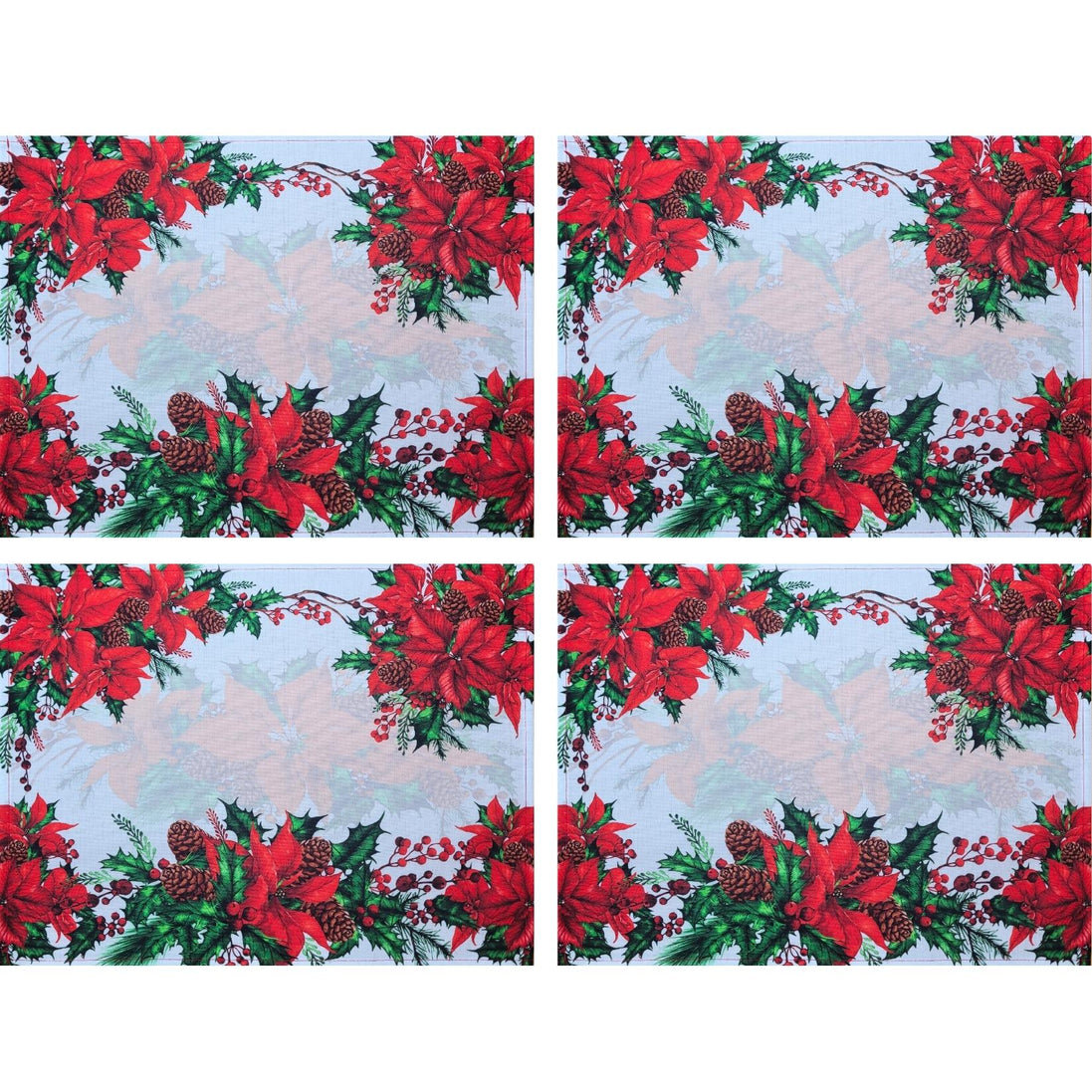 Conjunto de 4 Jogos Americanos de Natal Maravilhosos com Estampa Floral em Tecido Impermeável 43 x 33 cm - Vermelho Escuro