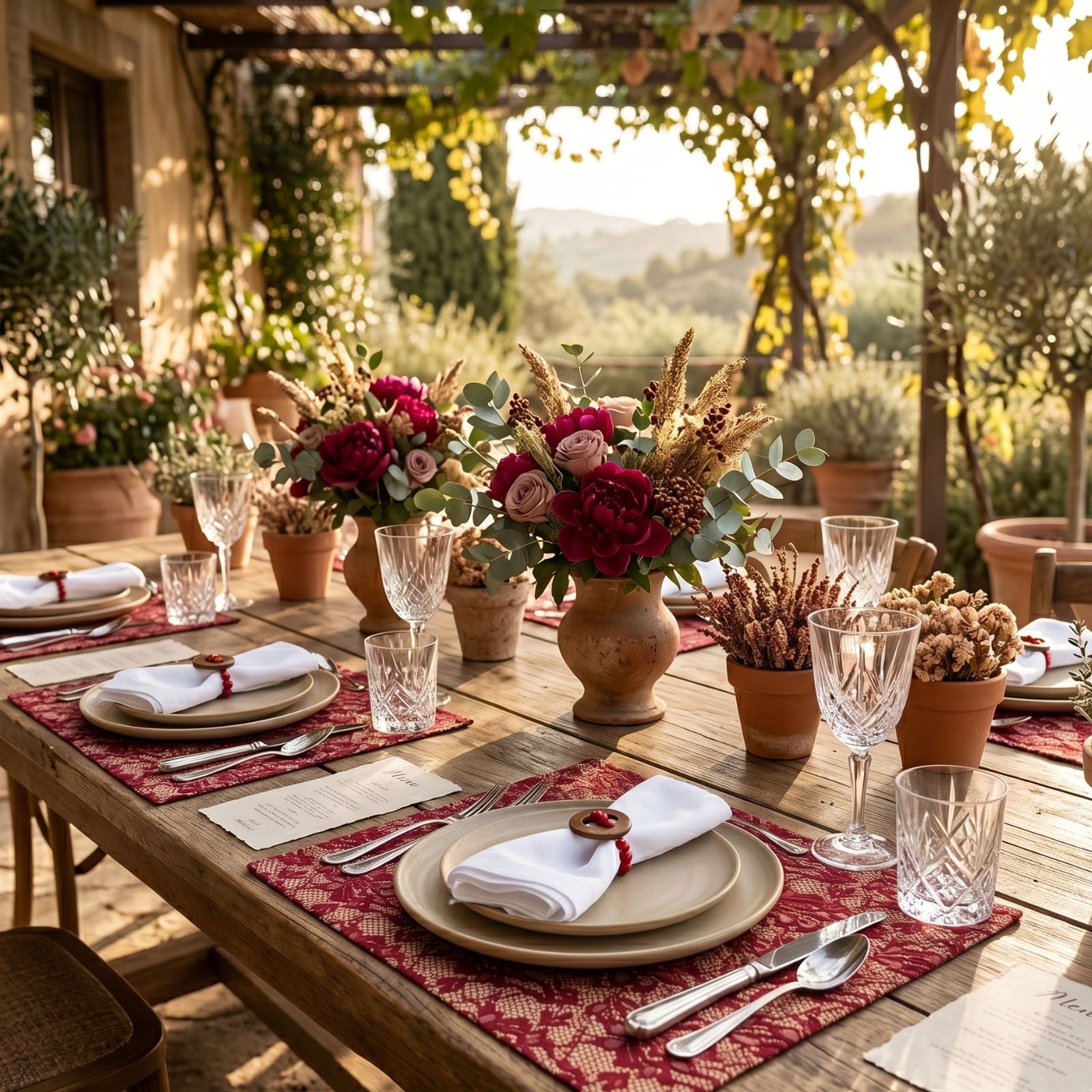 Charlo's Set of 4 Rectangular Placemats Burgundy and Beige 18