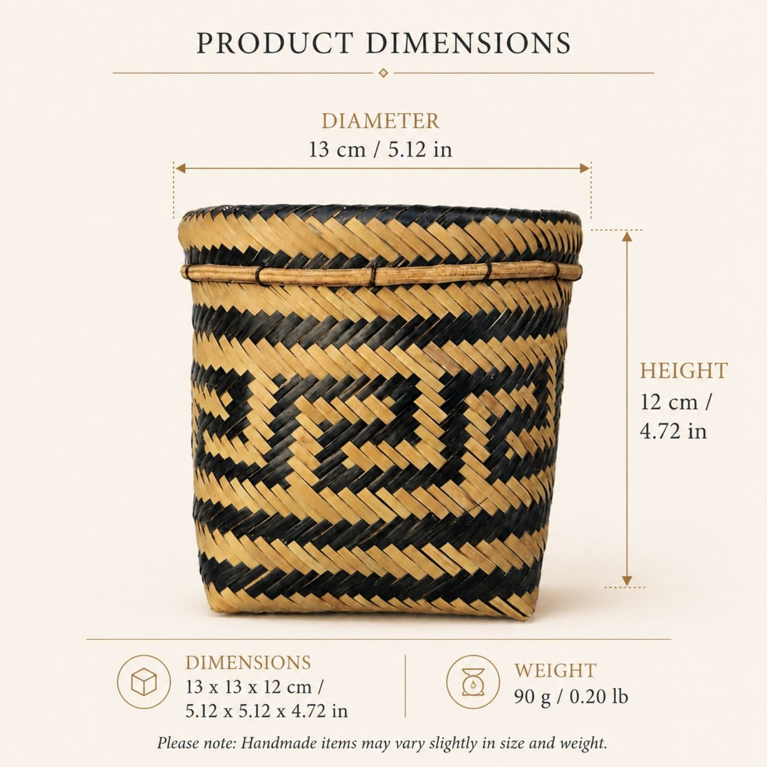 Brazilian Indigenous Art | Urutu Baniwa Basket – 5.12 x 5.12 x 4.72 in