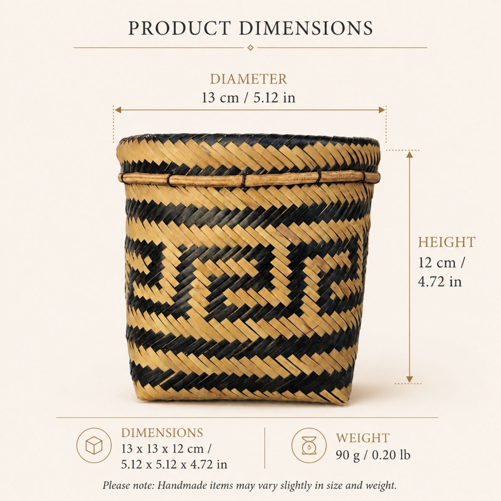 Brazilian Indigenous Art | Urutu Baniwa Basket – 5.12 x 5.12 x 4.72 in