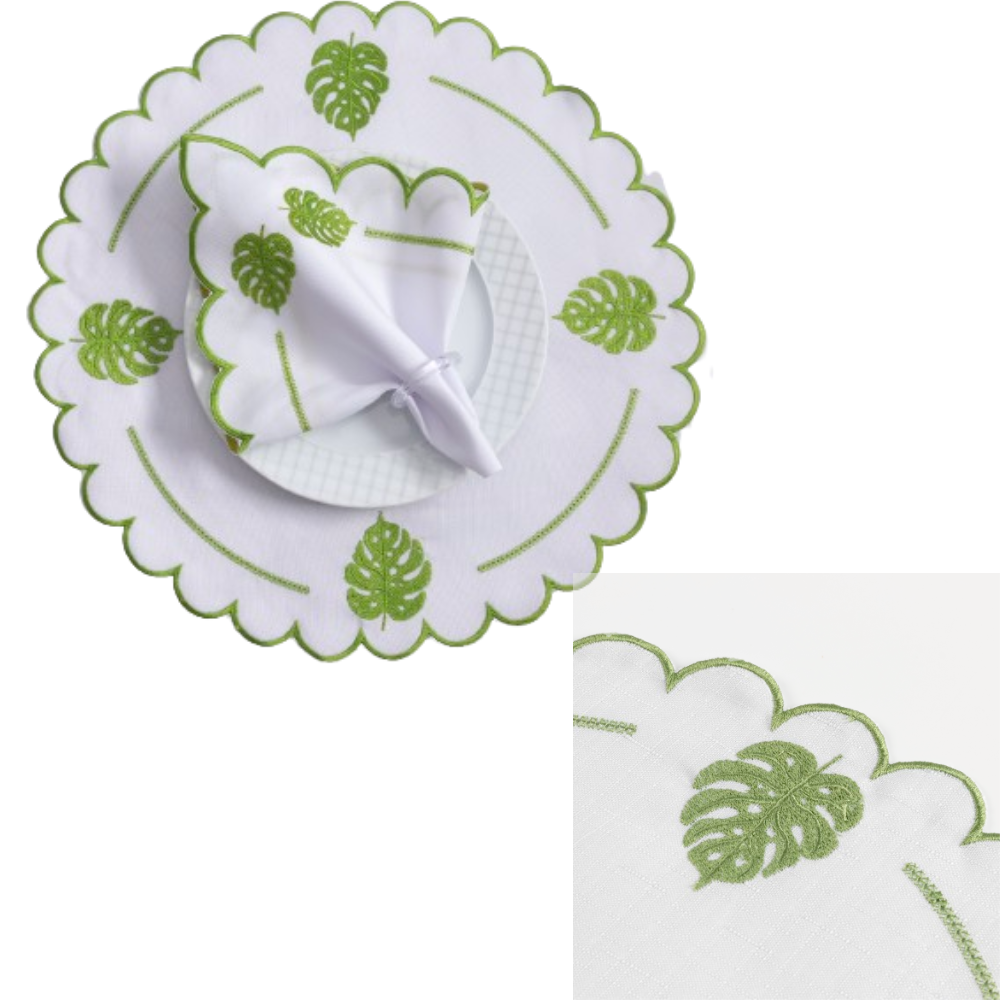 24-Piece Monstera Leaf Placemat & Napkin Set for 12 – Embroidered Tropical Table Decor 19.7 x 13.8 in