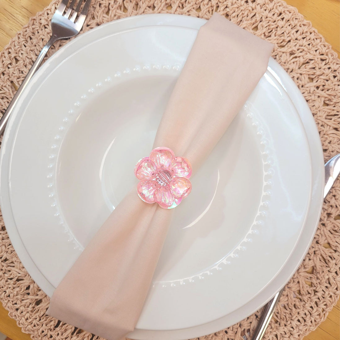 Maison Charlô | Conjunto de 4 Anéis de Guardanapo Delicados com Flores | Casamento, Ação de Graças, Natal, Ano Novo, Casamento, Banquete, Aniversário