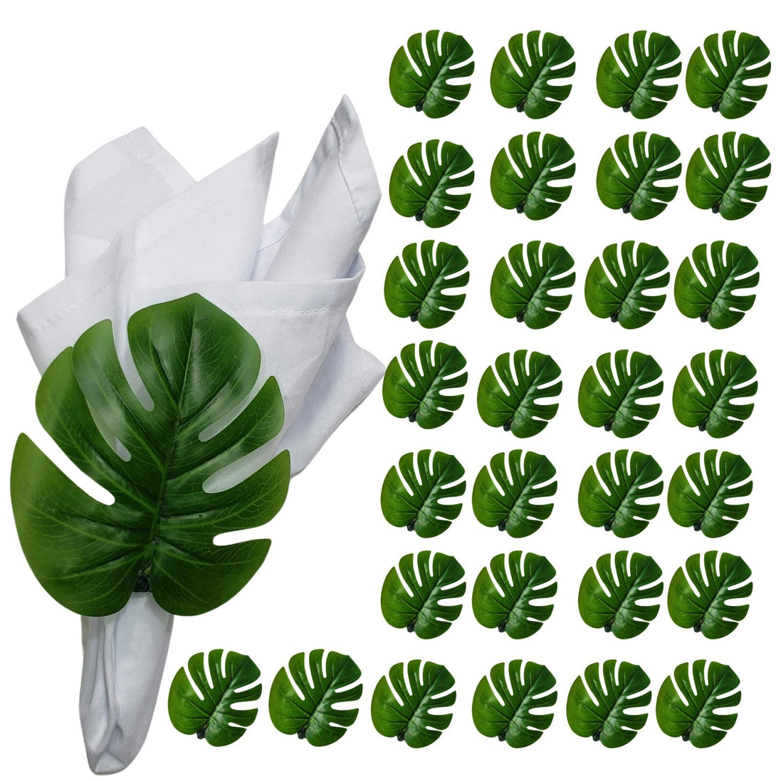 Maison Charlô | Wholesale Set 30 or 60 Green Monstera Leaf Napkin Rings Ecofriendly Pack
