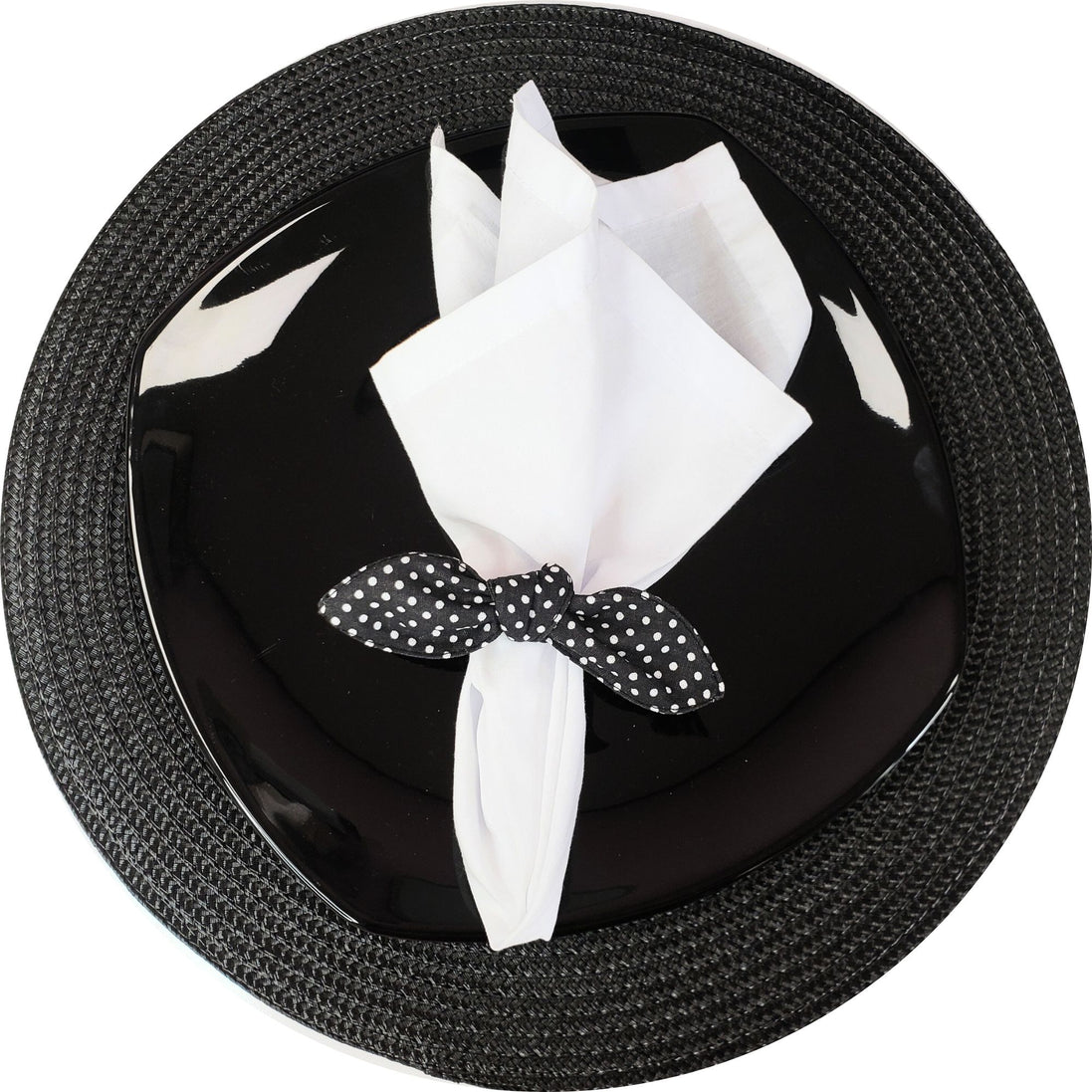 Maison Charlo | Set of 6 Ecofriendly Dot Polka Black Cloth Ties Napkin Rings, Christmas, Easter, Valentine's, Mother's Day