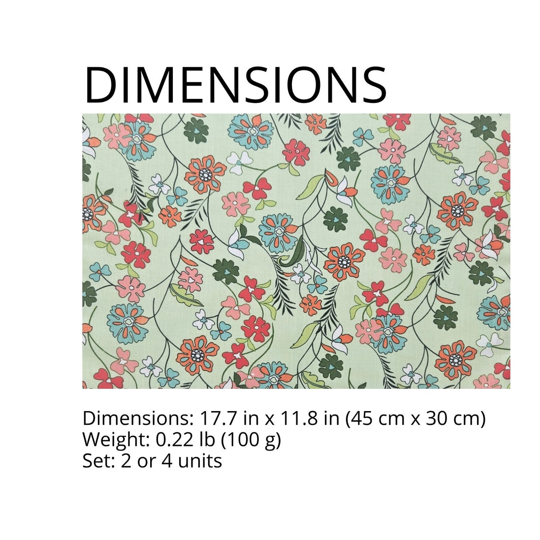Charlo’s Set of 4 Rectangular Placemats Green Garden Floral 18" x 12"