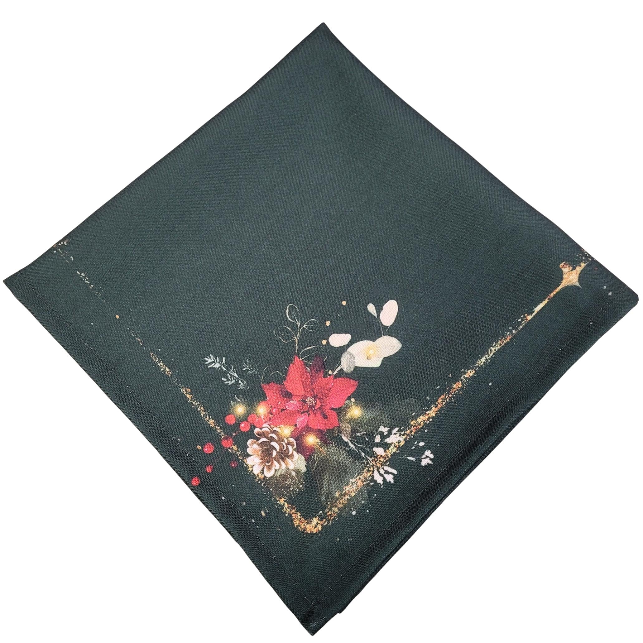 Charlo's Cloth Napkins Set of 4 Green Christmas Arrangement 16