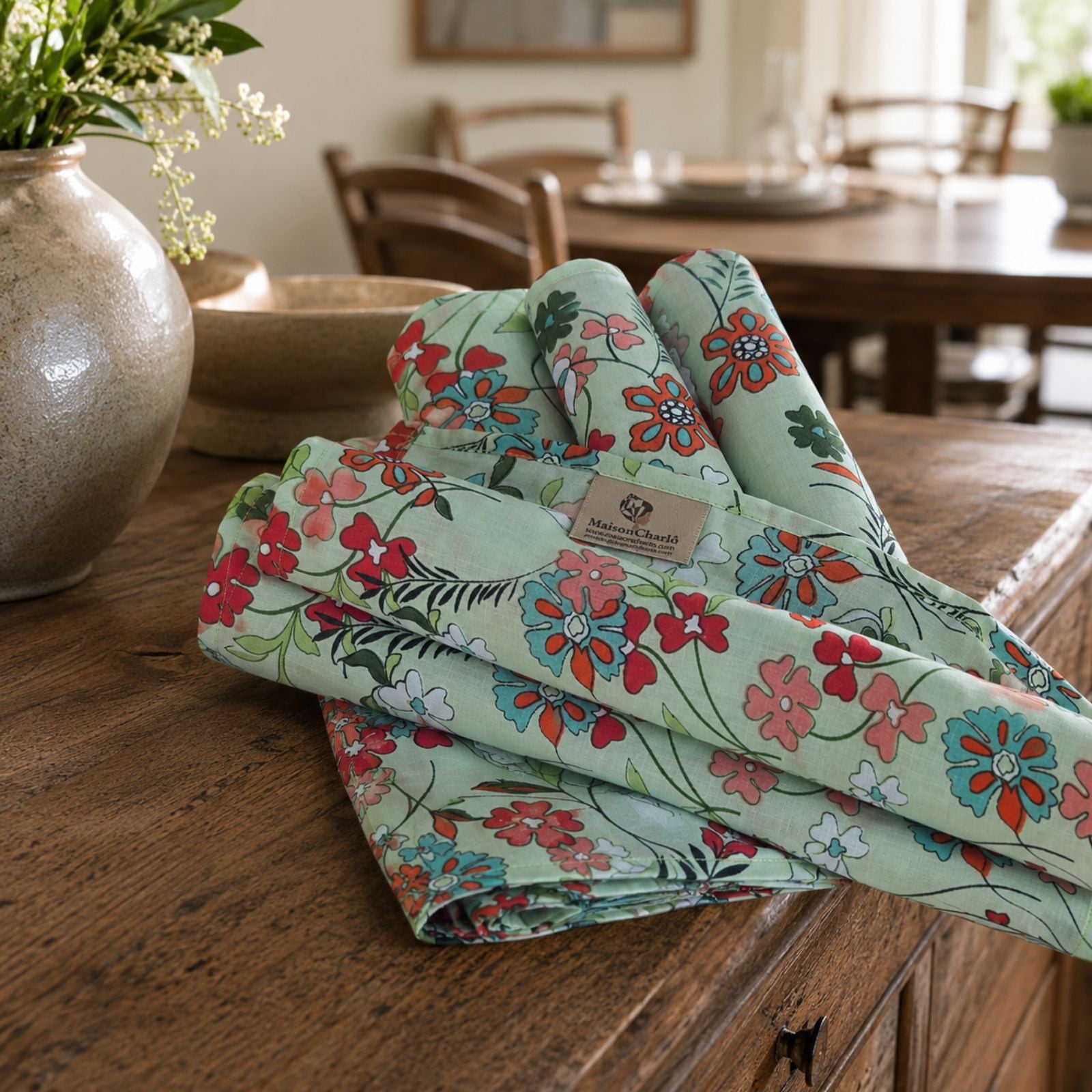 Charlo’s Set of 4 Rectangular Placemats Green Garden Floral 18