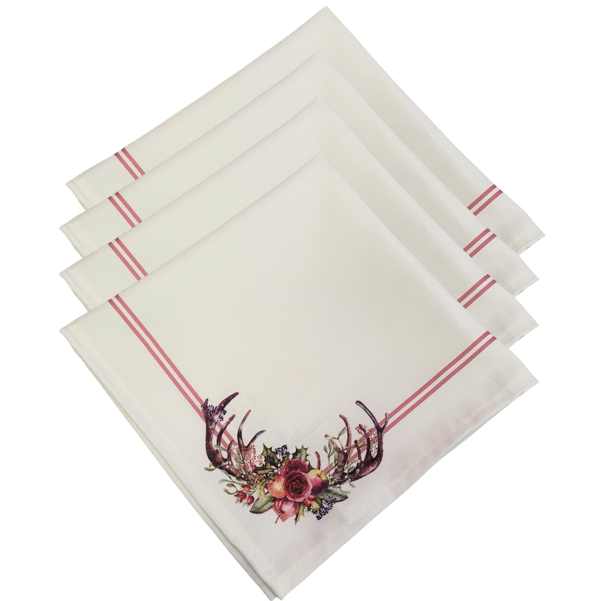Charlo's Cloth Napkins Set of 4 Burgundy Christmas Arrangement 16