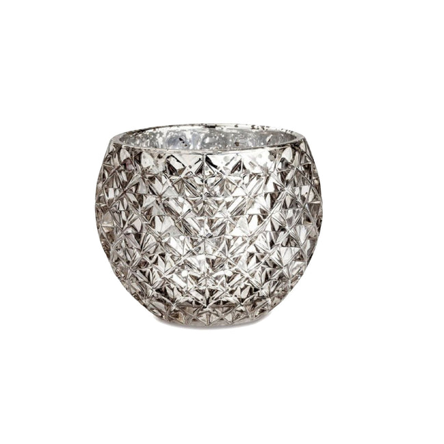 Champagne Silver Glass Candle Holder – Round Decorative Votive 3.15 in dia 2.36"h
