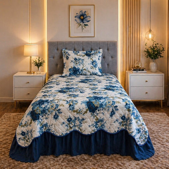 Maison Charlo Belize Single Bedspread Set – Blue – 3 Pieces