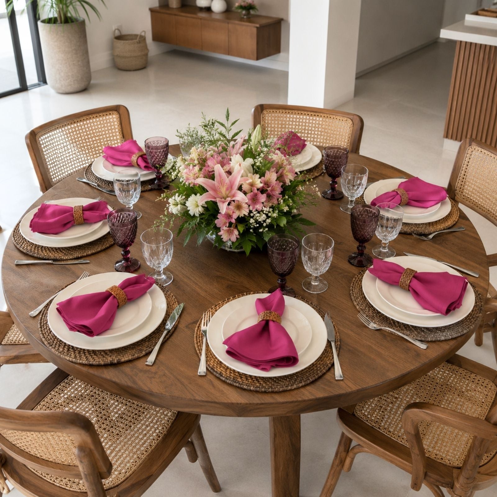 Charlo's Set of 4 Pink Fucsia 100% Cotton Solid Cloth Napkins 15