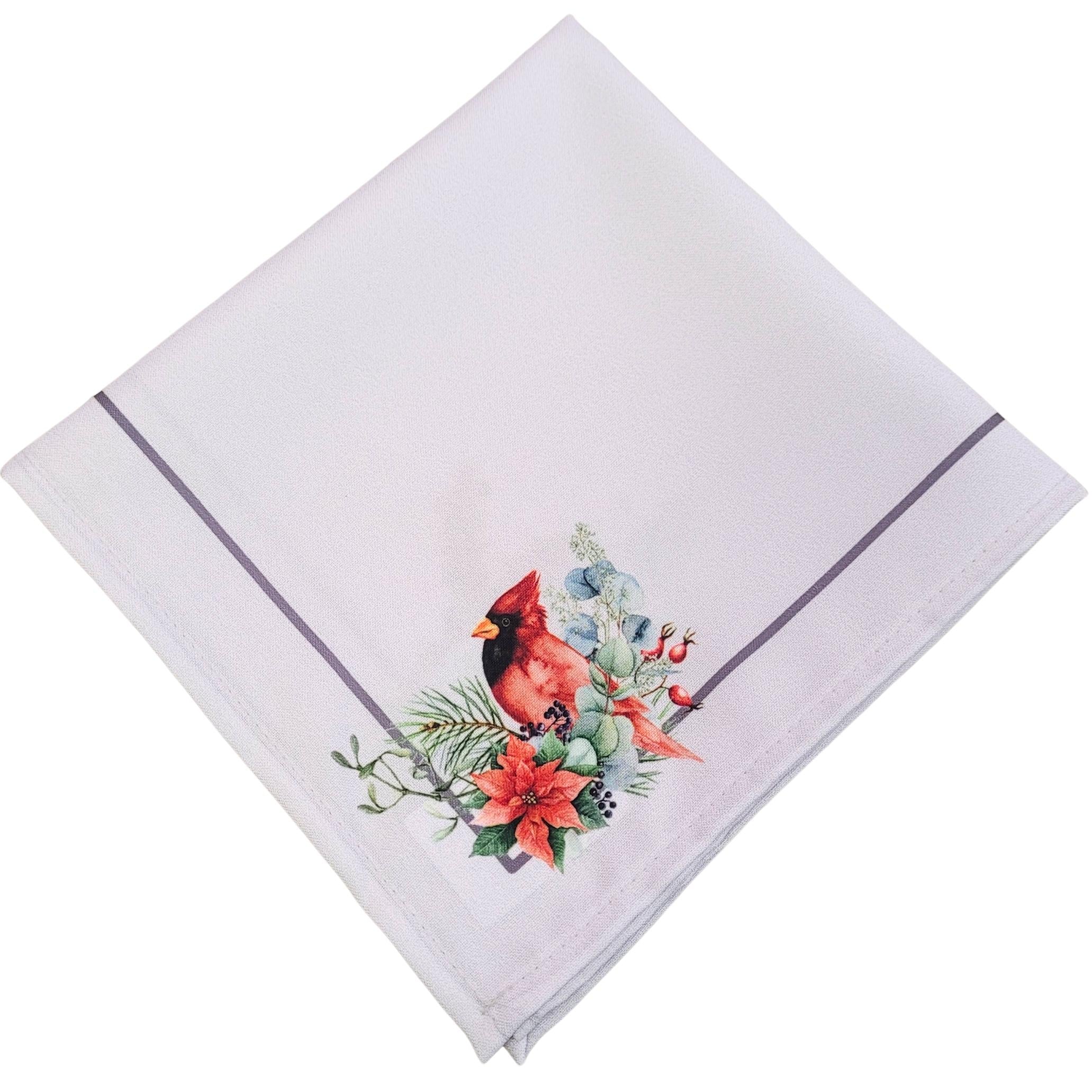 Charlo's Cloth Napkins Set of 4 Royal Bird and Christmas Grey 16