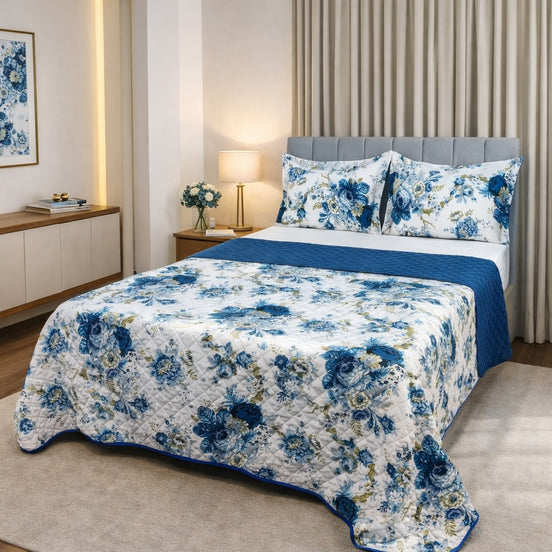 Maison Charlo Soft Madri Reversible Queen Bedspread Set – Blue – 3 Pieces