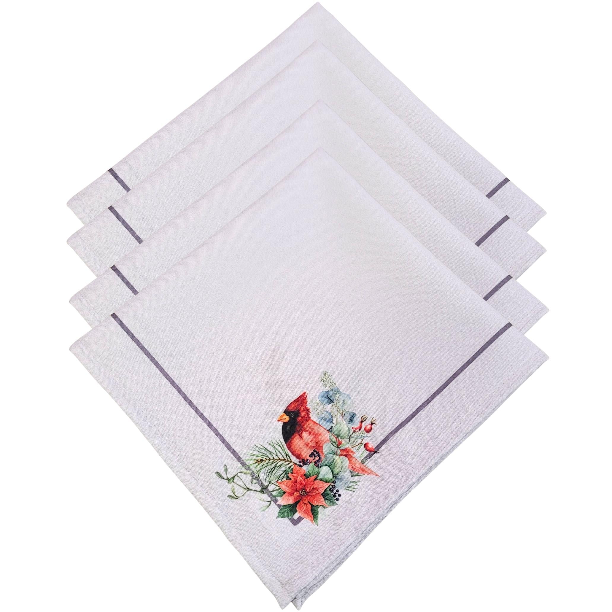Charlo's Cloth Napkins Set of 4 Royal Bird and Christmas Grey 16