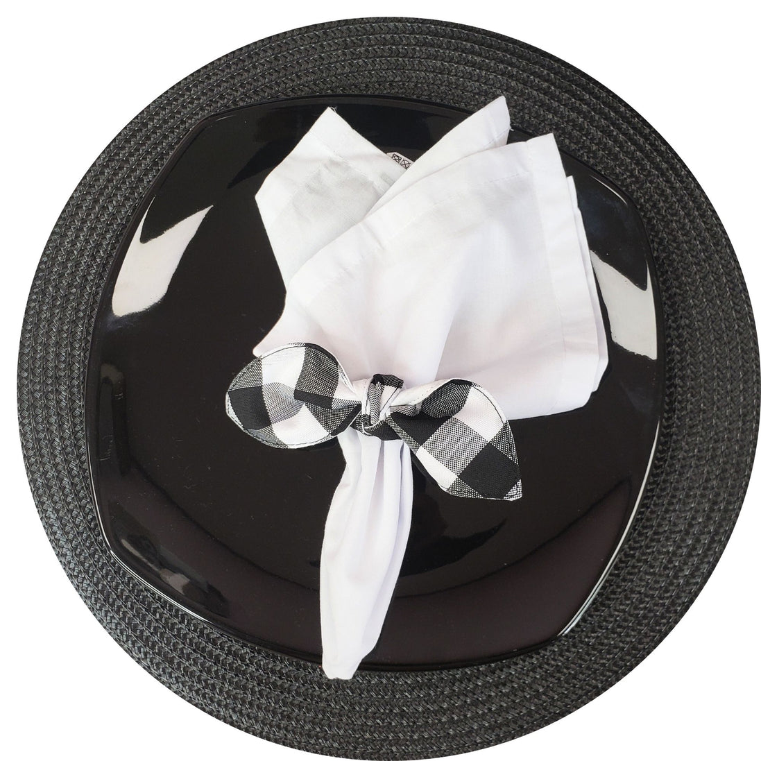 Maison Charlo | Conjunto com 6 Anéis de Guardanapo de Pano Xadrez Preto Ecológico, Natal, Páscoa, Dia dos Namorados, Dia das Mães