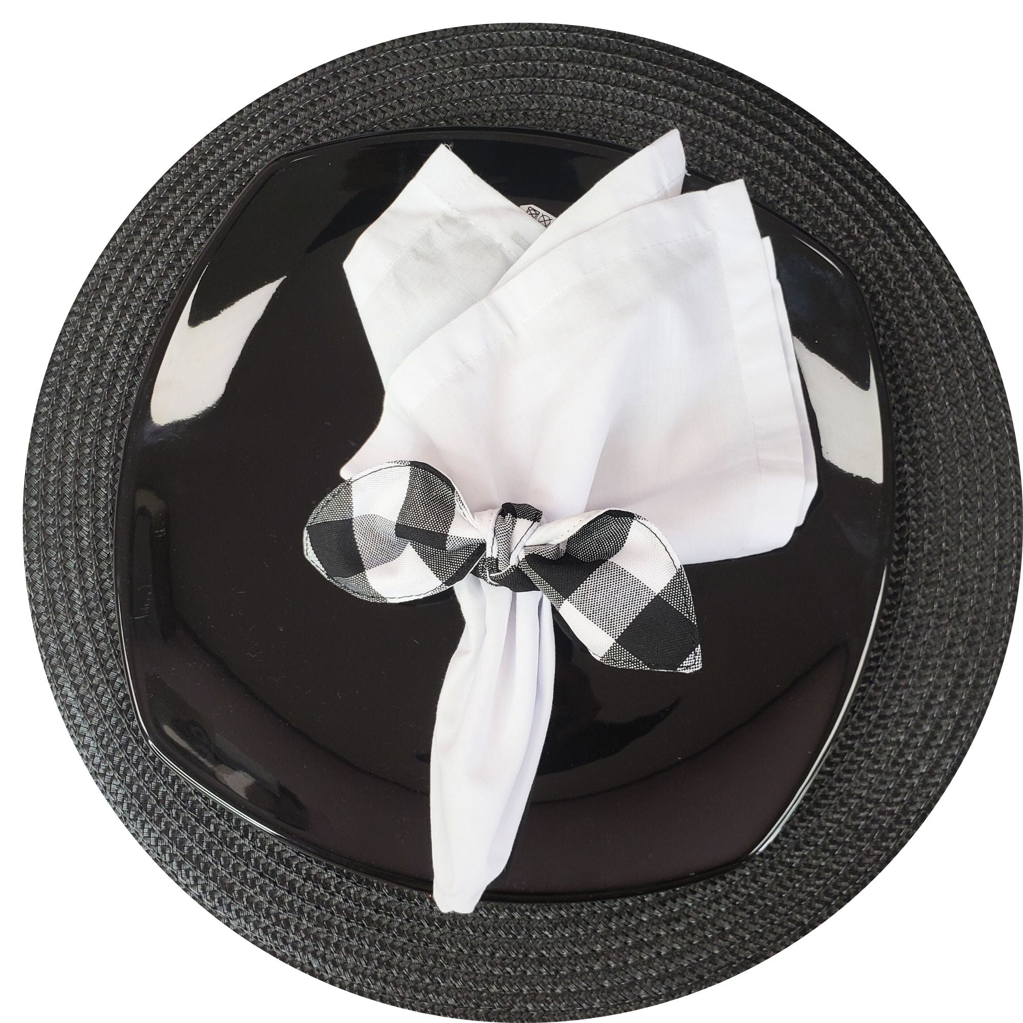Maison Charlo | Conjunto com 6 Anéis de Guardanapo de Pano Xadrez Preto Ecológico, Natal, Páscoa, Dia dos Namorados, Dia das Mães