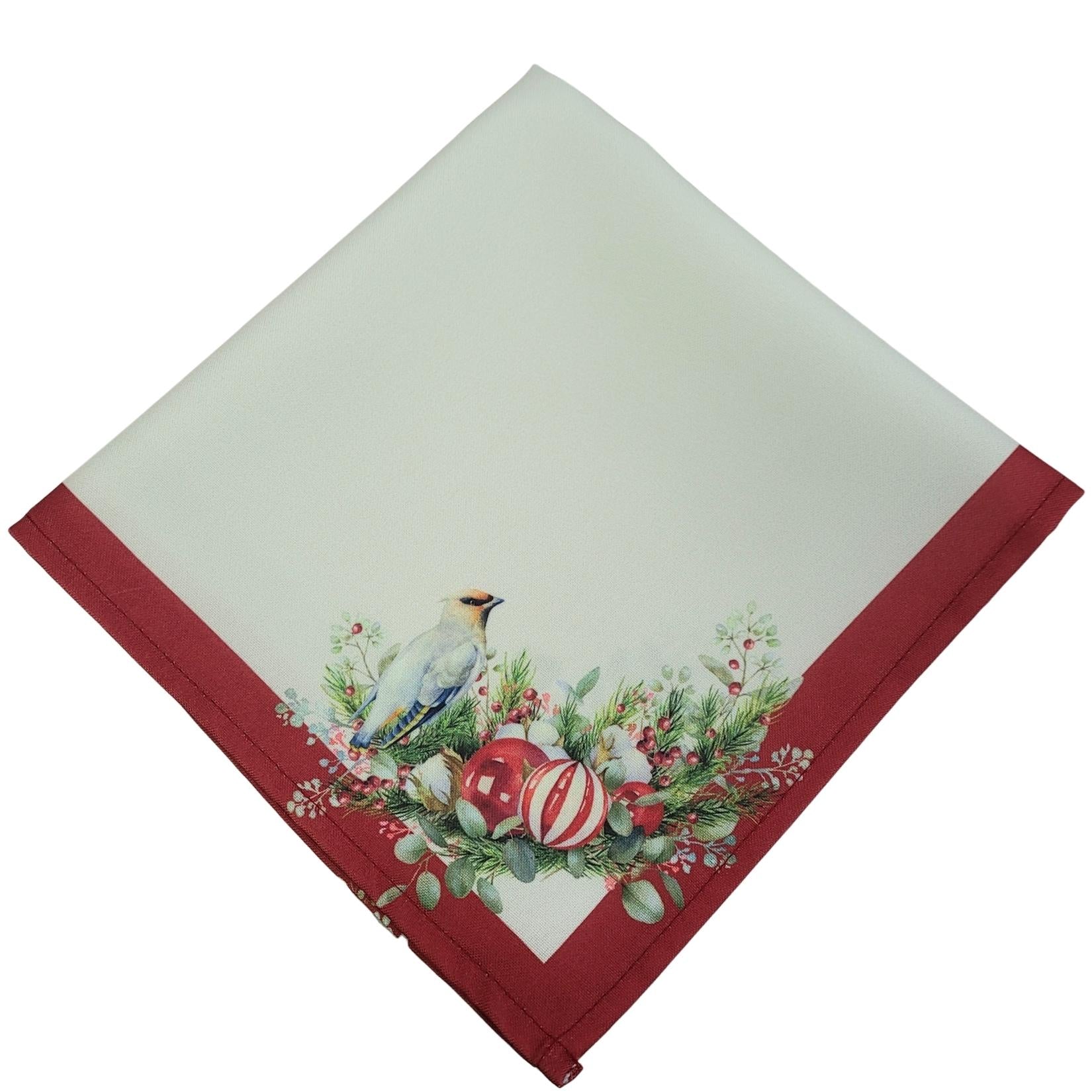Conjunto de 4 Guardanapos de Pano Charlo - Pássaro de Natal Marsala 40,6cm x 40,6cm - Vermelho
