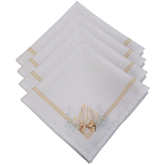 Charlo's Cloth Napkins Set of 4 Christmas Candles 16" by 16" - Gold