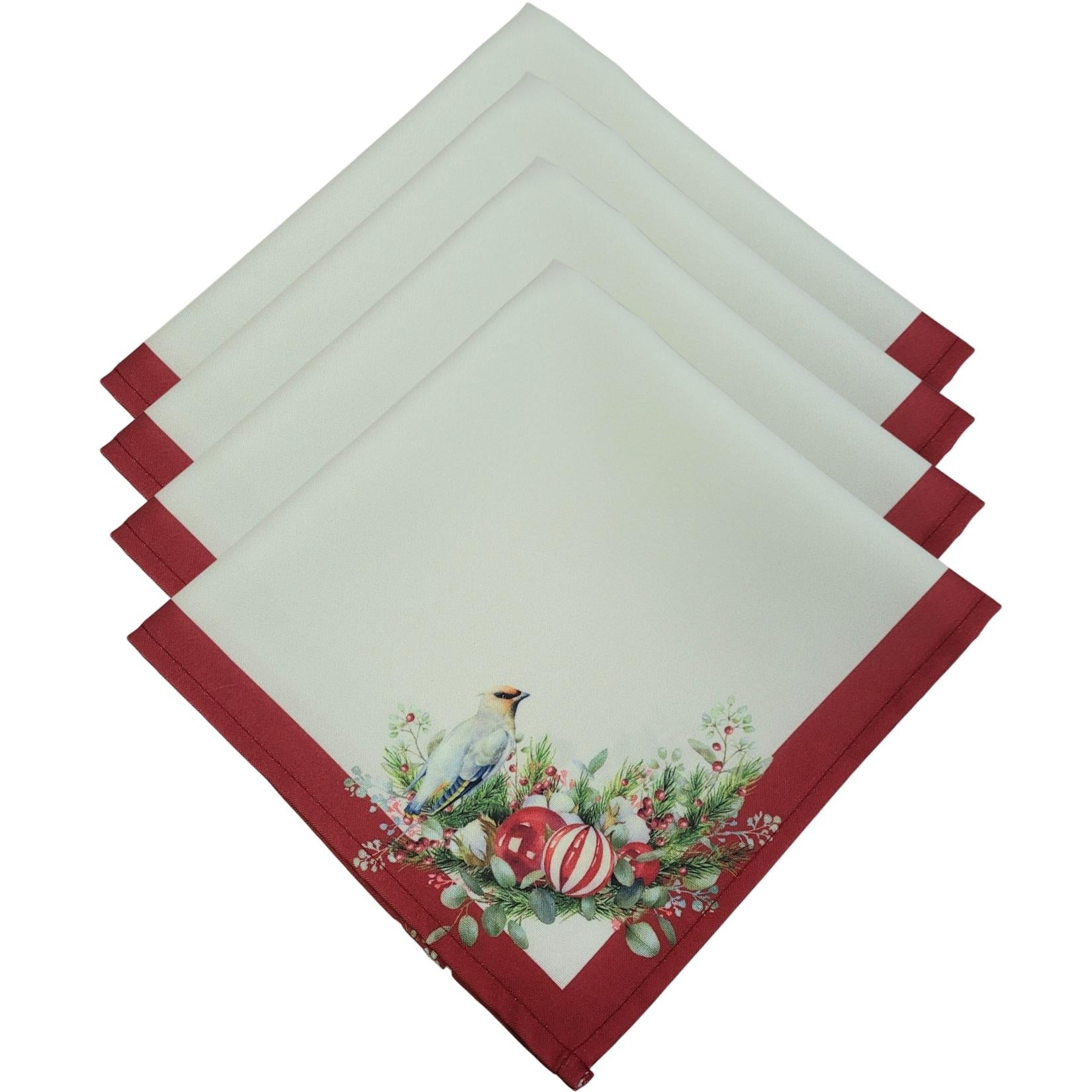 Cloth Napkin Set of 4 Christmas Bird Marsala 16