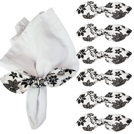 Maison Charlo |Conjunto de 6 Anéis de Guardanapo de Pano Floral Preto Ecológicos, Natal, Páscoa, Dia dos Namorados, Dia das Mães