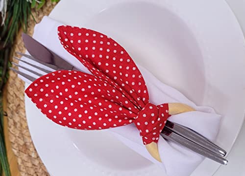 Maison Charlo | Anéis de Guardanapo Orelhas de Coelhinho, Conjunto de 4 | Decoração de Páscoa para Mesa (Poá Vermelho)