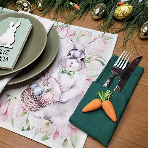 Charlo's Set of 4 Green Polka Dot Waterproof Rectangular Placemats Easter 17