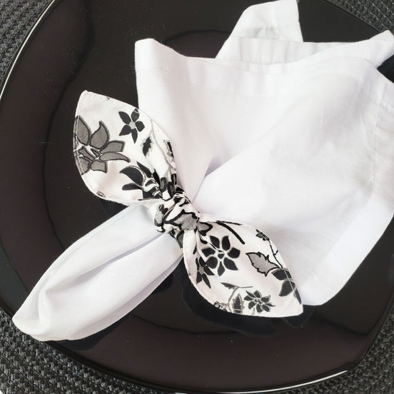 Maison Charlo |Conjunto de 6 Anéis de Guardanapo de Pano Floral Preto Ecológicos, Natal, Páscoa, Dia dos Namorados, Dia das Mães