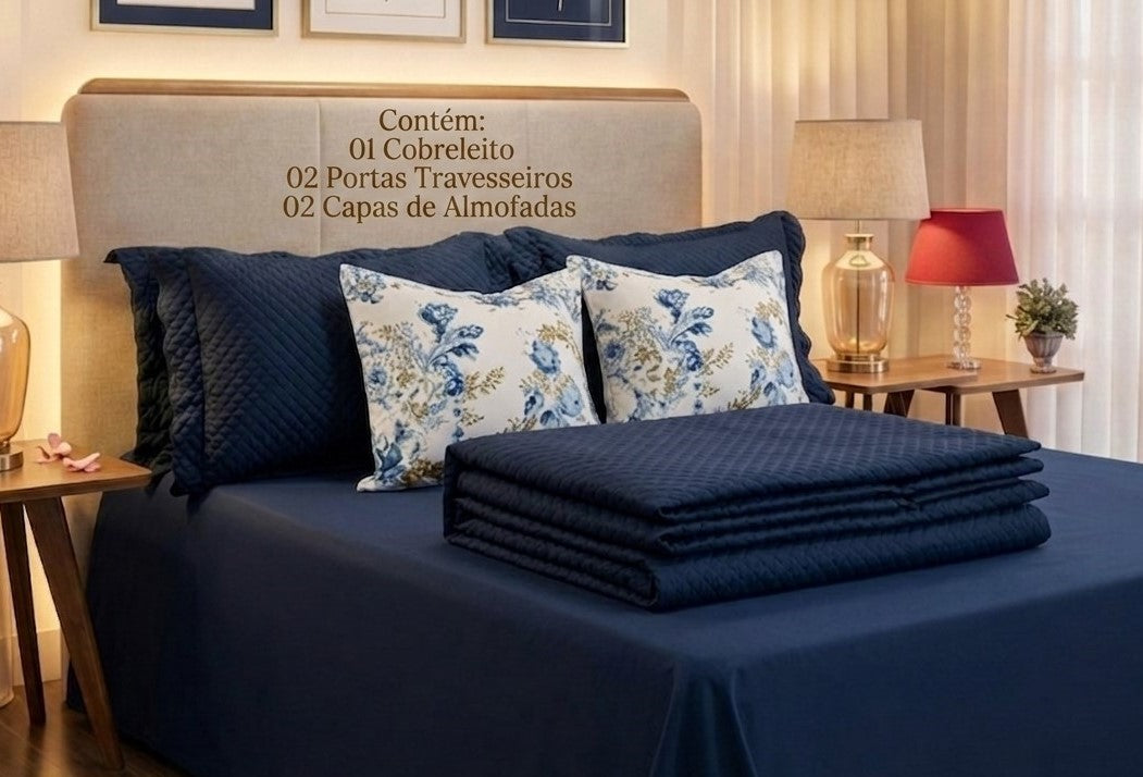 Maison Charlo Soft Florence Reversible Queen Bedspread Set – Blue – 5 Pieces